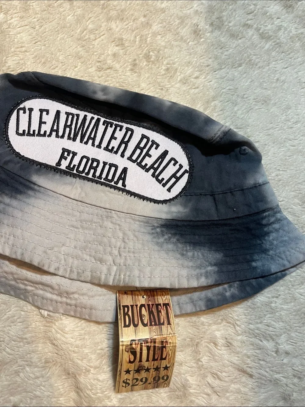 Clearwater Beach Florida Tie-Dye Bucket Hat - Black & Gray NWT